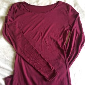 Burgundy Fall T-Shirt Dress | Long Sleeve Maxi